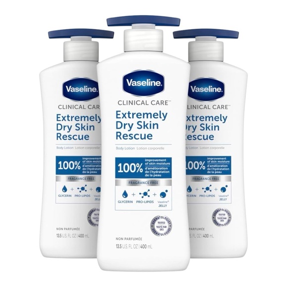 3-PACK VASELINE CLINICAL CARE EXTREMELY DRY SKIN RESCUE BODY LOTION 400ML - Picture 1 of 3